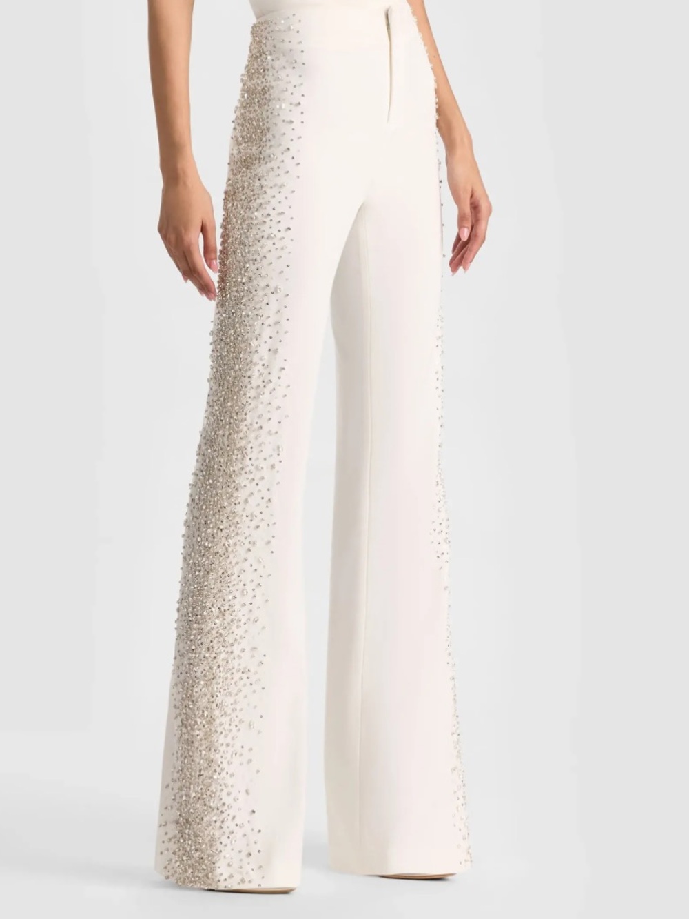 Alice and Olivia Embellished Wide-Leg Jumpsuit Pants — winter white